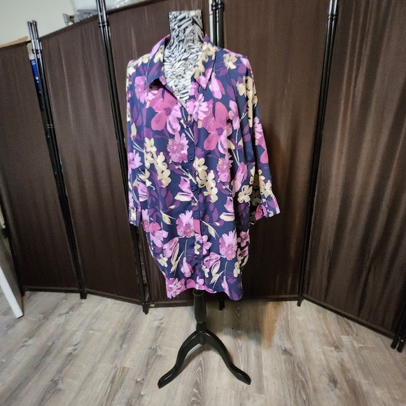 Catherines  floral georgette button down roll tab sleeves  3x nwt work Wear - Picture 9 of 12